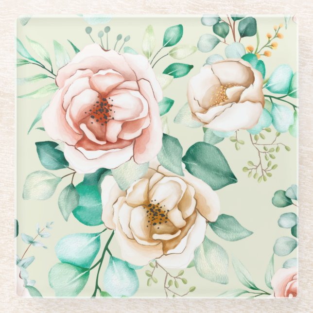 Beautiful Floral Glass Coaster (Front)