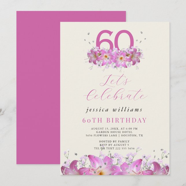 Beautiful Floral Glitter Birthday Invitation (Front/Back)