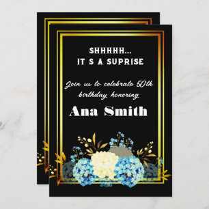 Beautiful floral gold frame, jubilee 50th birthday invitation