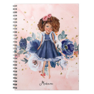 Beautiful Floral Gold Glitter Girl Daily Diary Notebook