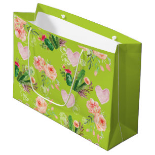 Beautiful Floral Green Cactus Large Gift Bag