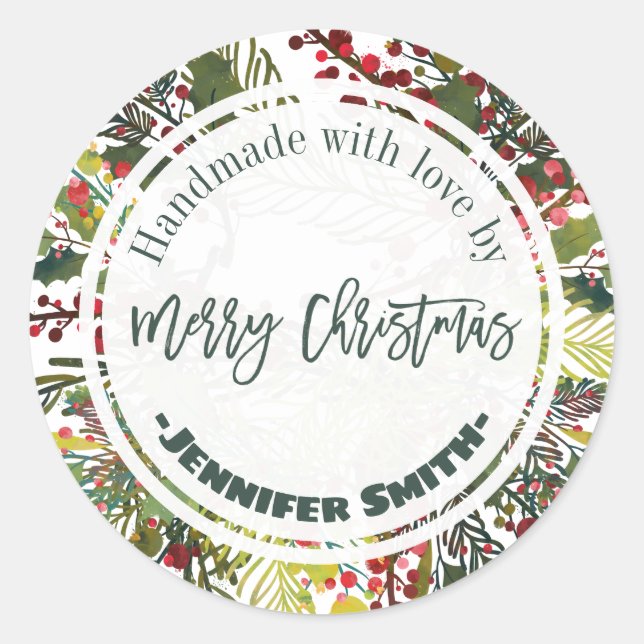 Beautiful Floral Handmade With Love Classic Round Sticker (Front)