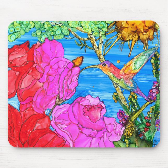 Beautiful Floral Hummingbird Mousepad (Front)