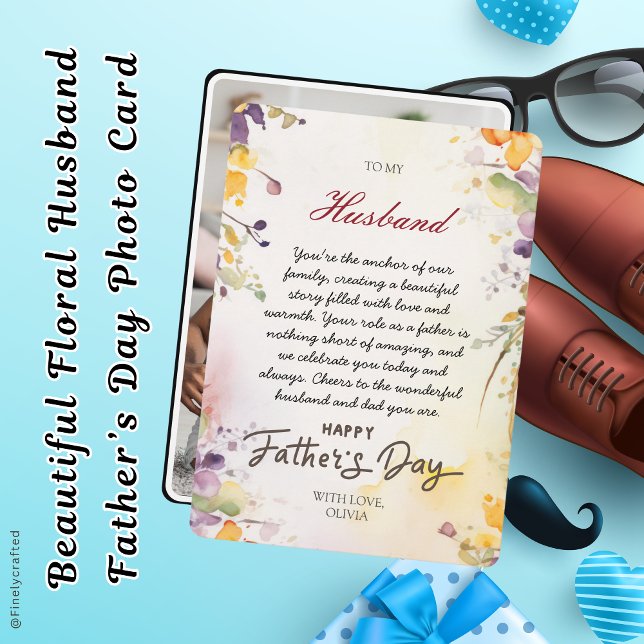 Beautiful Floral Husband Father’s Day Photo Card (Creator Uploaded)