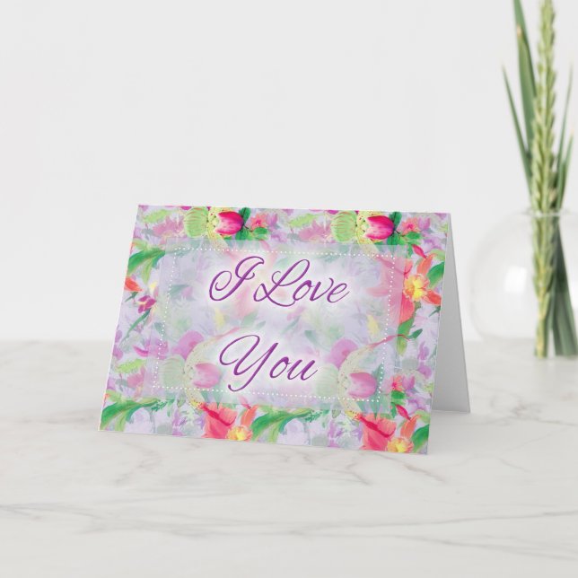 Beautiful Floral I Love You Valentine's Day Card (Front)