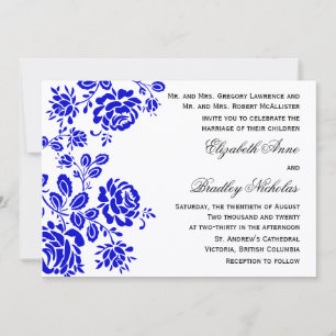 Beautiful Floral in Royal Blue Wedding Invitation
