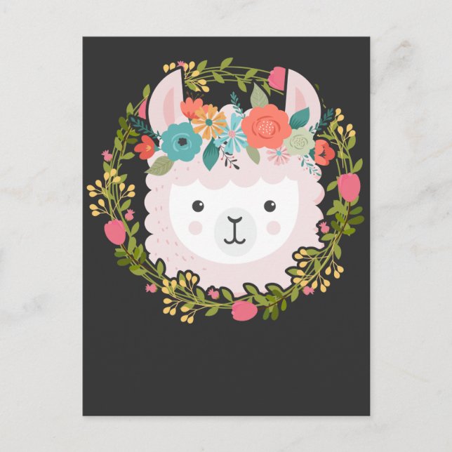 Beautiful Floral Llama Alpaca Flower Animal Postcard (Front)