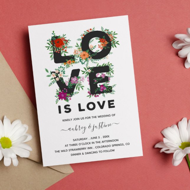 Beautiful Floral Love Is Love Lesbian Wedding Invitation (Creator Uploaded)