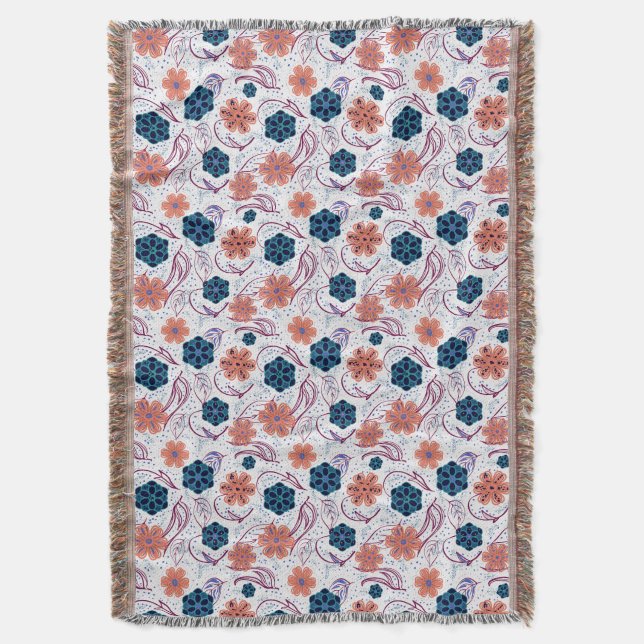 Beautiful floral modern pattern - white throw blanket (Front Vertical)