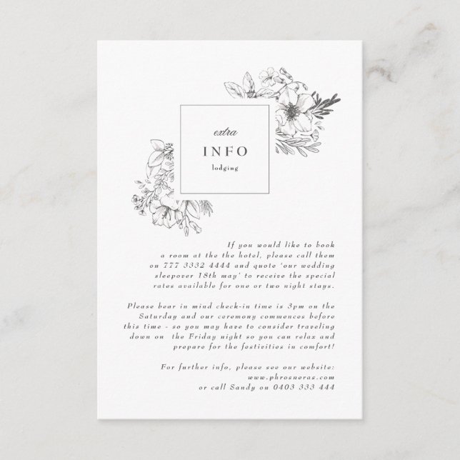 Beautiful Floral Monogram Sketched Wreath Wedding Enclosure Card (Front)