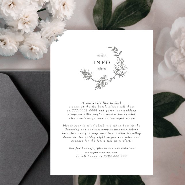 Beautiful Floral Monogram Sketched Wreath Wedding  Enclosure Card (Creator Uploaded)