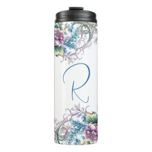 Beautiful Floral Monogrammed Thermal Tumbler