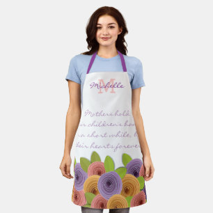 Beautiful Floral Mother Quote pastel Rose on White Apron