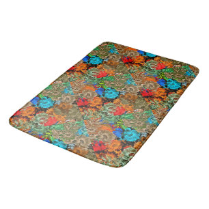 Beautiful Floral Multicolored Pattern Red Blue  Bath Mat