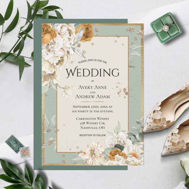 Beautiful Floral Neutral Green Watercolor Wedding Invitation (Creator Uploaded)