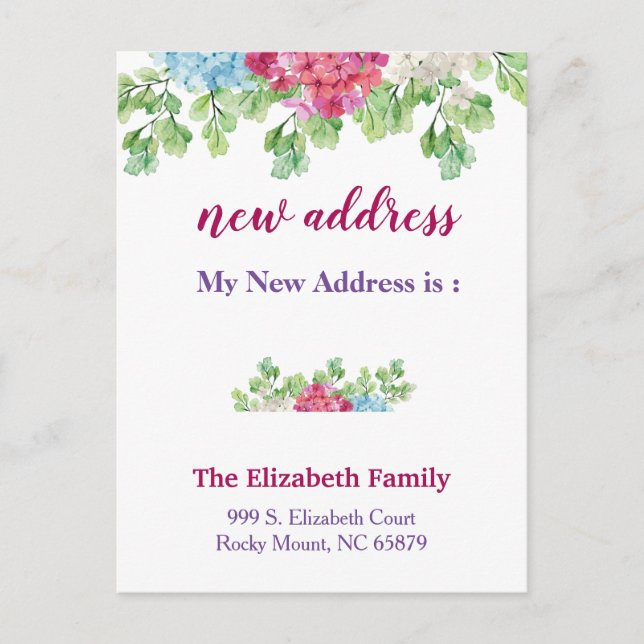 Beautiful Floral New Address Moving Announcement (Front)