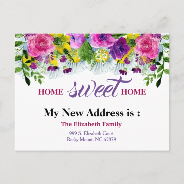 Beautiful Floral New Address Moving Announcement Postcard (Front)