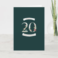 Beautiful Floral Numerals 20th Anniversary Card
