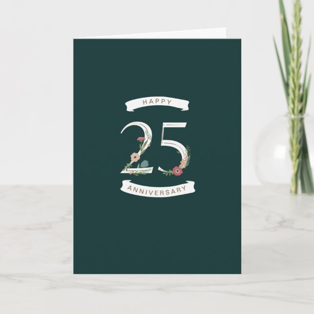 Beautiful Floral Numerals 25th Anniversary Card (Front)