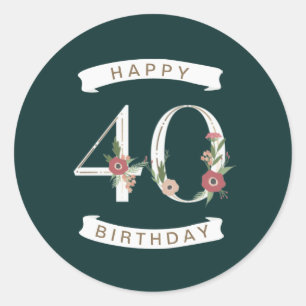 Beautiful Floral Numerals 40th Birthday Classic Round Sticker
