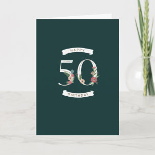 Beautiful Floral Numerals 50th Birthday Card