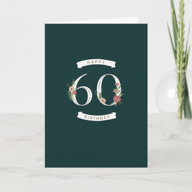 Beautiful Floral Numerals 60th Birthday Card (Front)