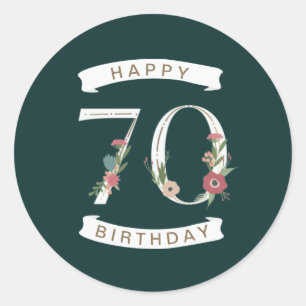 Beautiful Floral Numerals 70th Birthday Classic Round Sticker