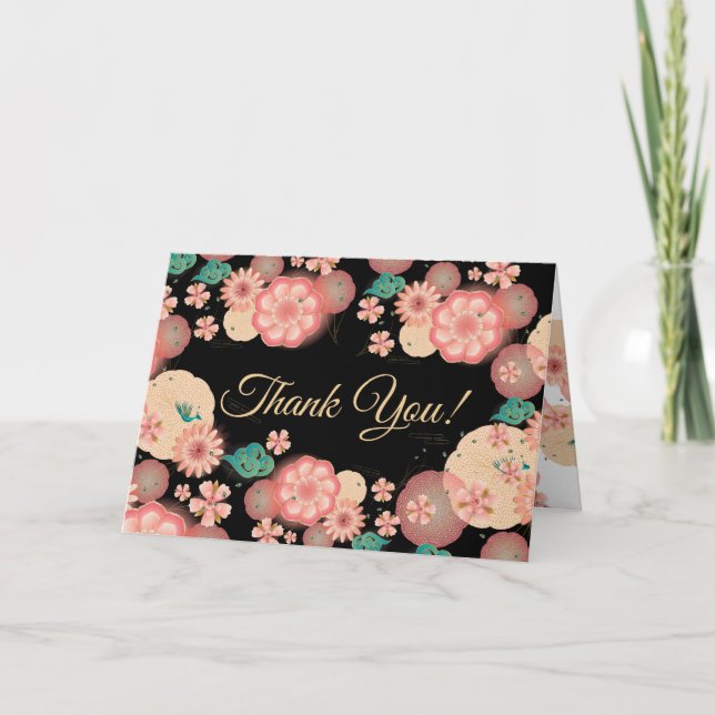 Beautiful Floral Ornament Peach Garden Flowers Thank You Card (Front)