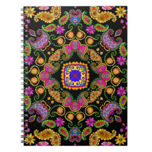 Beautiful floral ornament with bright flowers and notebook