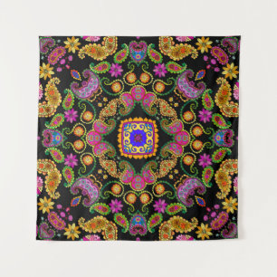 Beautiful floral ornament with bright flowers and tapestry