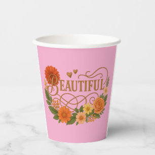 Beautiful Floral Paper Cup Elegant Gold & Orange