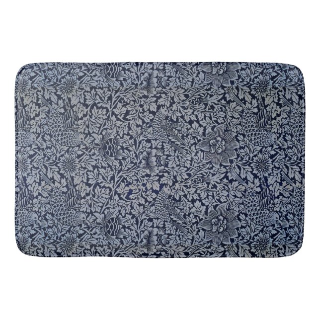 Beautiful Floral Pattern Bird Flowers Blue Anemone Bath Mat (Front)