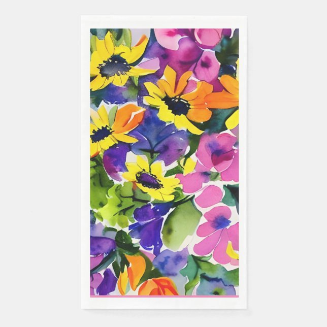 Beautiful floral pattern, bright yellow and pink, napkin (Front)