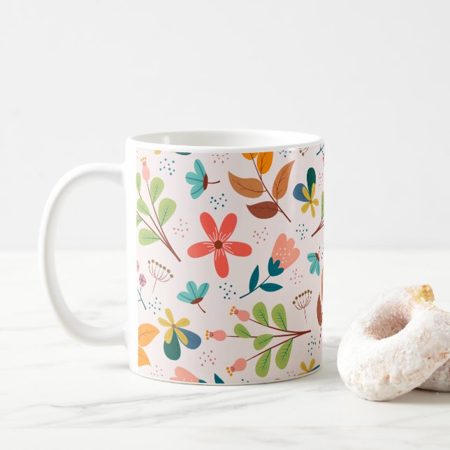 Beautiful Floral Pattern Coffee Mug (With Donut)