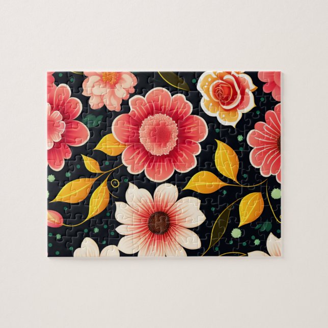 Beautiful Floral Pattern Cute Pink Flowers Jigsaw Puzzle (Horizontal)