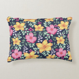 Beautiful Floral Pattern Flowers Foliage Blue Pink Decorative Cushion