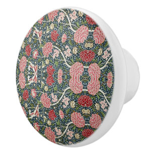 Beautiful Floral Pattern Foliage Flowers Red Pink Ceramic Knob