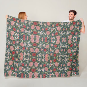 Beautiful Floral Pattern Foliage Flowers Red Pink  Fleece Blanket