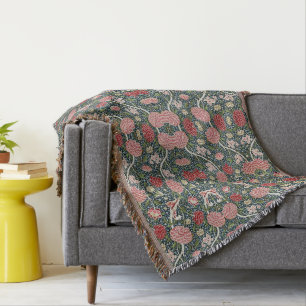 Beautiful Floral Pattern Foliage Flowers Red Pink  Throw Blanket