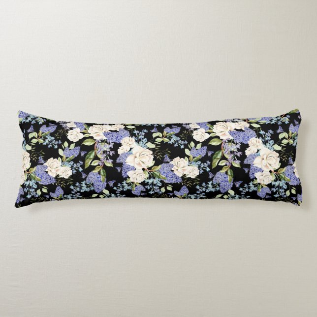 Beautiful Floral Pattern Lilac Roses Foliage  Body Cushion (Front)