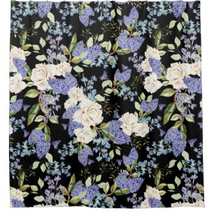 Beautiful Floral Pattern Lilac Roses Foliage Shower Curtain