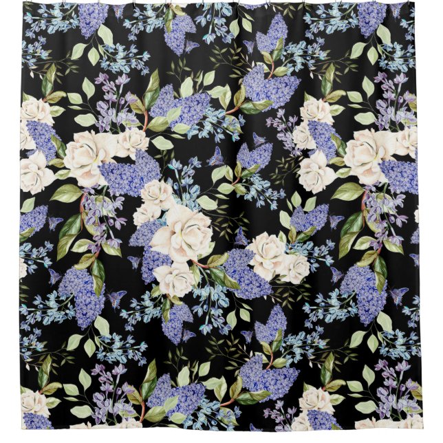 Beautiful Floral Pattern Lilac Roses Foliage  Shower Curtain (Front)