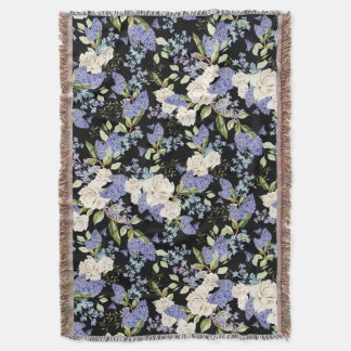 Beautiful Floral Pattern Lilac Roses Foliage Throw Blanket