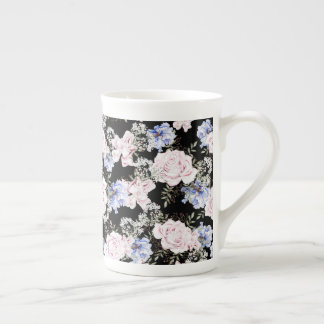 Beautiful Floral Pattern Roses Iris Pink Blue Bone China Mug