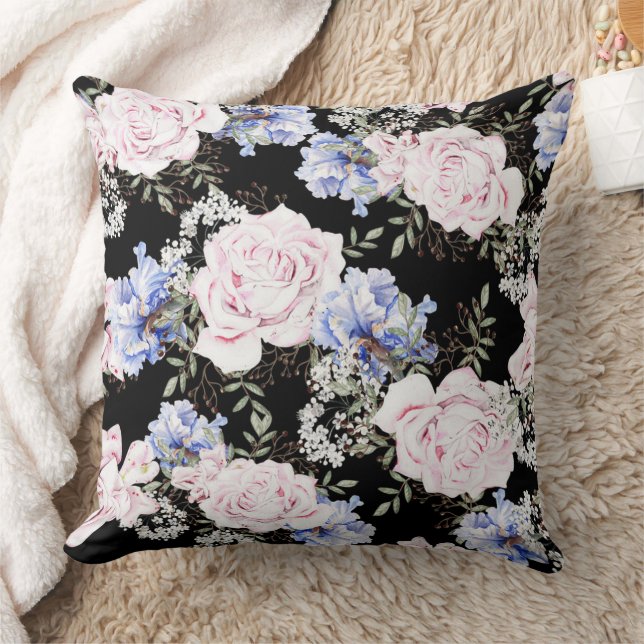 Beautiful Floral Pattern Roses Iris Pink Blue  Cushion (Blanket)