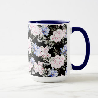 Beautiful Floral Pattern Roses Iris Pink Blue Mug
