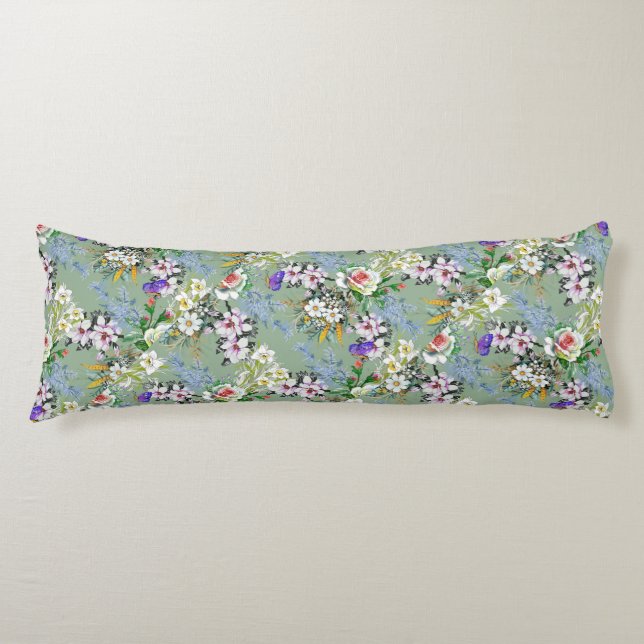 Beautiful Floral Pattern Roses Wildflowers Green Body Cushion (Front)