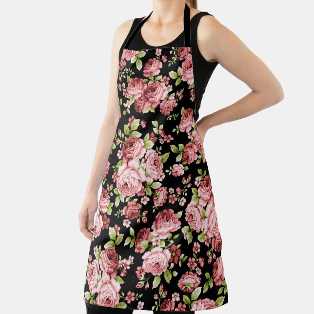 Beautiful Floral Pattern Roses with Green Foliage Apron (Insitu)