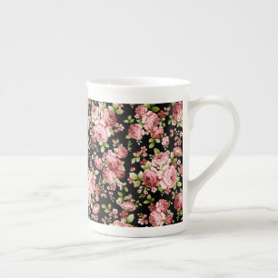 Beautiful Floral Pattern Roses with Green Foliage Bone China Mug