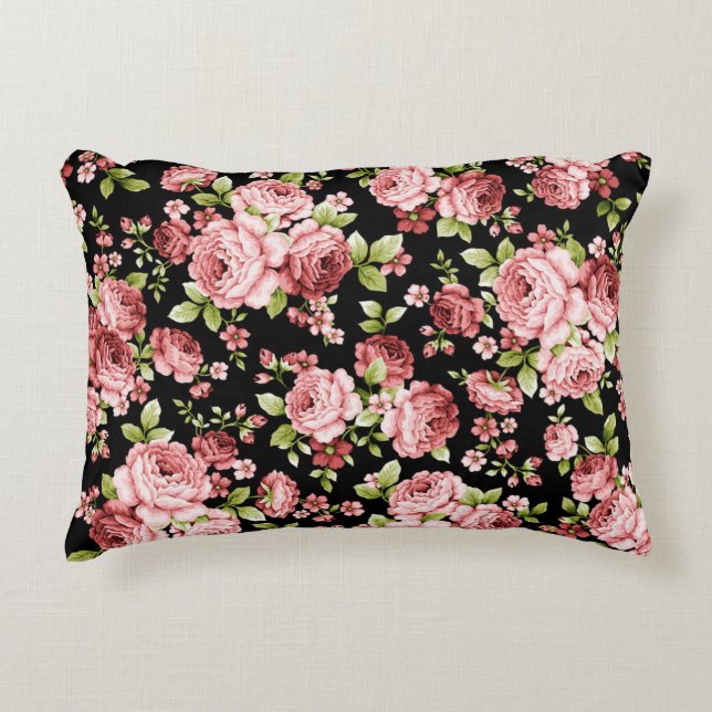 Beautiful Floral Pattern Roses with Green Foliage Decorative Cushion (Front)